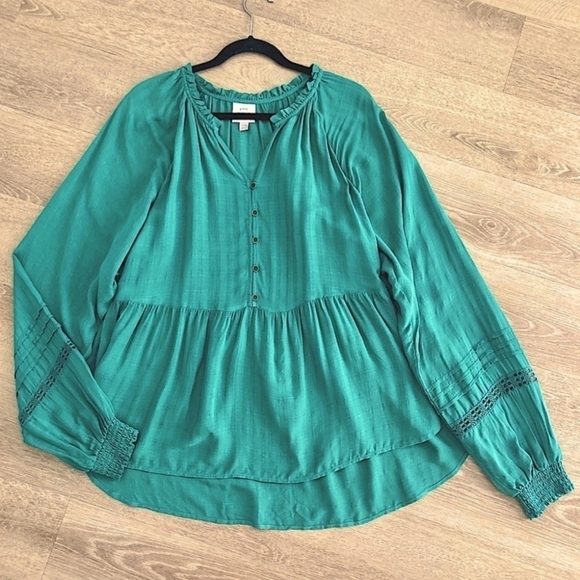 NWT Knox Rose Long Sleeve Button-Front Peasant Blouse Women's Plus Size XXL New - Picture 2 of 12